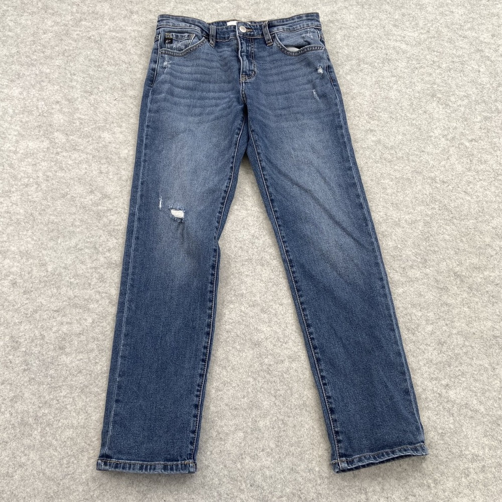 KanCan Straight Jeans Juniors 3/25 (28x27) Blue Med Wash Distressed Stretch
